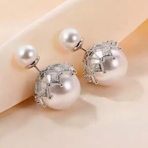 Classic Pearl Crown Crystal Earrings